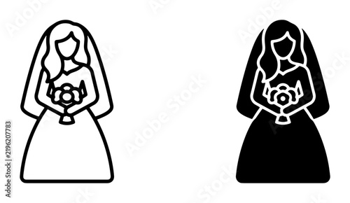Bride Icon Set, Wedding Vector Graphics, Bridal Couple Silhouette, Marriage Ceremony Symbol, Elegant Bride Illustration, Celebration Iconography