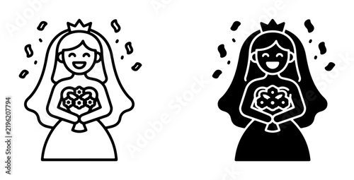 Bride Icons, Wedding Celebration Vector Graphics, Bridal Couple Celebration Symbols, Marriage Ceremony Iconography