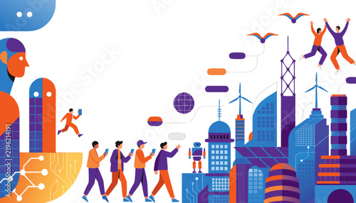 Modern Smart City and Urban Technology Illustration