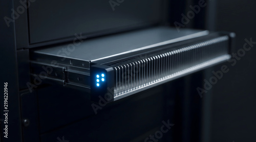 A sleek, modern server component with a glowing blue indicator light, ready for integration.