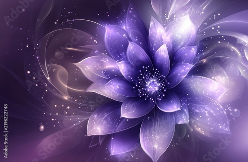 Glowing purple lotus bloom neon background
