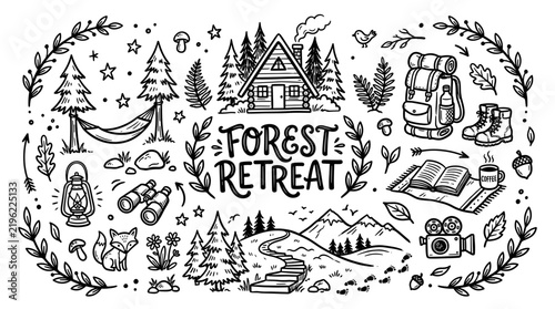 Forest Retreat Hand Drawn Doodle Set