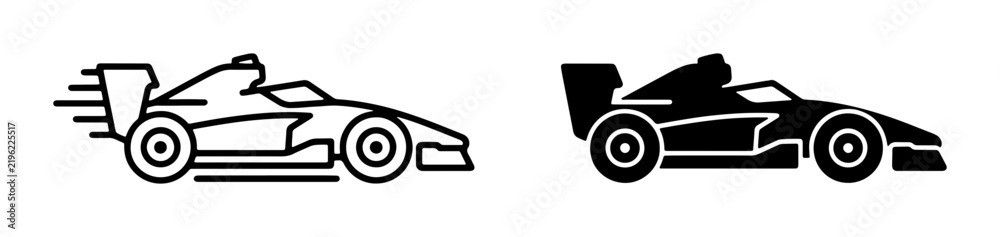 Obraz premium Formula 1 Racing Car Icons, Speeding Vehicle Vector Graphics, Motorsport Symbols for Sport and Competition Themes