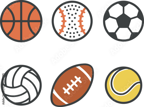 Sports Balls Vector Icon Set for Design and UI Interfaces