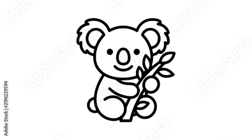 Minimalist koala character holding a leafy branch vector illustration