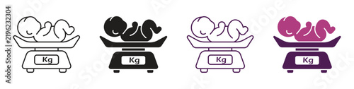 Baby Weight Icon Set. Infant Growth, Weight Measurement, Child Health and Development Symbols. Vector Illustration.