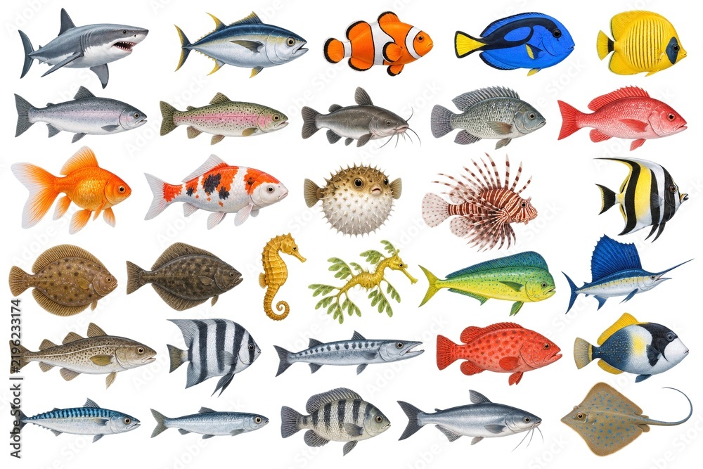 Fototapeta premium Set of fish, AI generated