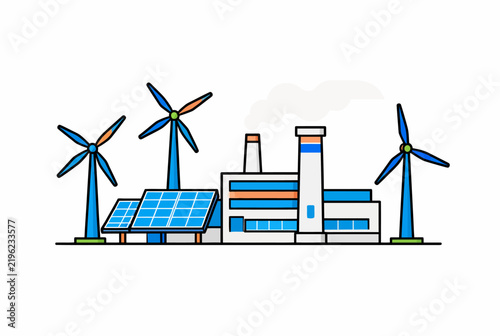 Renewable Energy Wind Solar Power Plant Illustration.