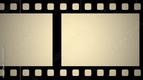 Retro old movie film frame border with blank light beige screen for text or image overlay
