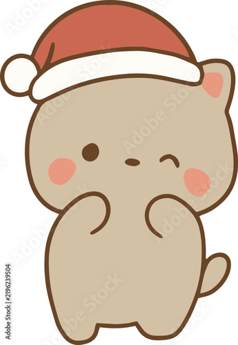 Cute Cat Wearing Santa Hat, Christmas Winter Holiday Clip Art 
