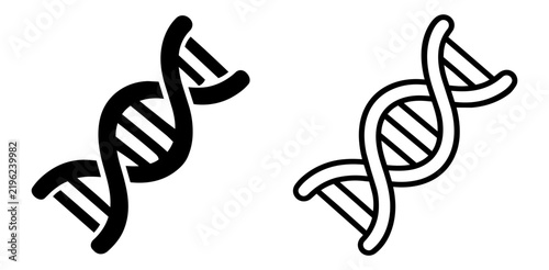 DNA helix icon set in solid and outline styles, representing genetics, genome, biology, biotechnology, molecular science, heredity, research, laboratory, medicine, healthcare, and genetic analysis