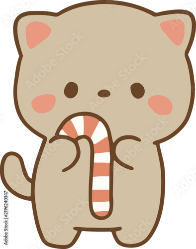 Cute Cat Holding Candy Cane, Christmas Holiday Clip Art