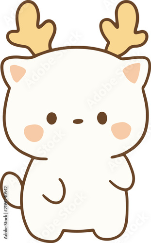Cute Cat with Reindeer Antlers, Christmas Winter Clip Art