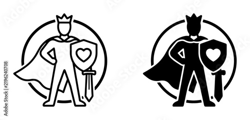Quadro su tela King Warrior Icon, Royal Guard Vector, Heart Shield Symbol, Sword Emblem, Crowne