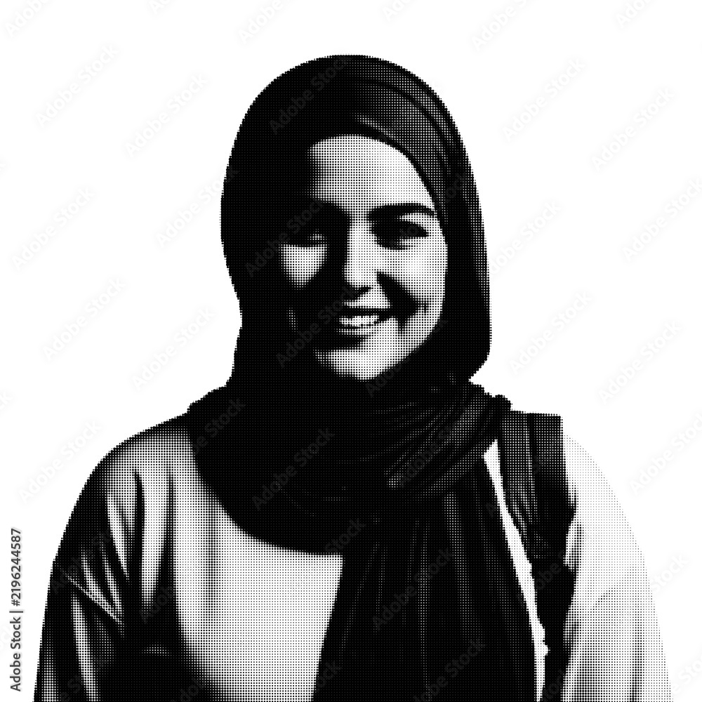 Fototapeta premium Woman wearing hijab looking thoughtfully outdoors isolated on transparent background, illustration