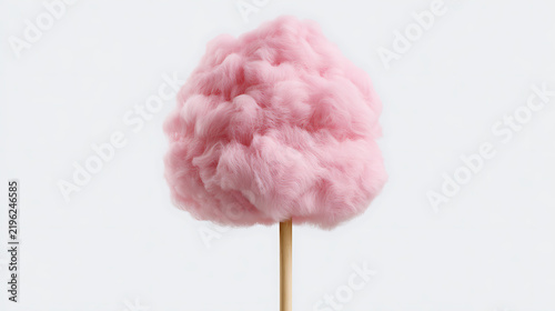 Pink cotton candy on a wooden stick isolated on a white background