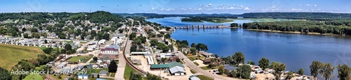 Panoramic View of Bellevue, Iowa and Lock and Dam 12 on the Mississippi River