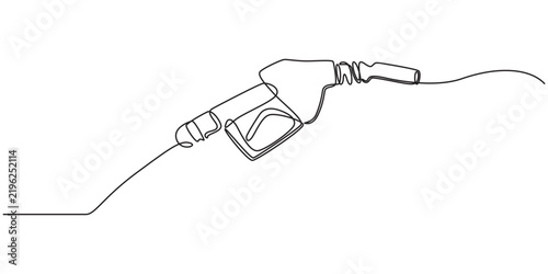 Gasoline pistol isolated on white background. One line continuous gasoline pistol art. Line art, vector illustration, Refueling gas gun dispenser single continuous line art. Petrol industry.pro design