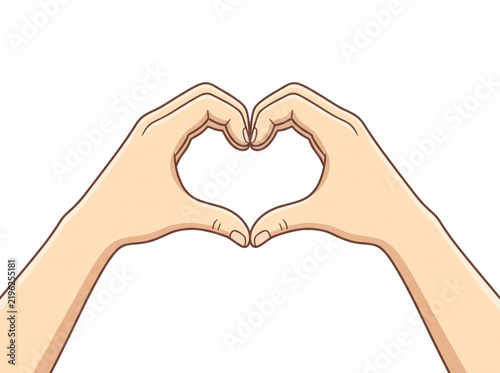 Illustration of two hands making a heart shape on white background