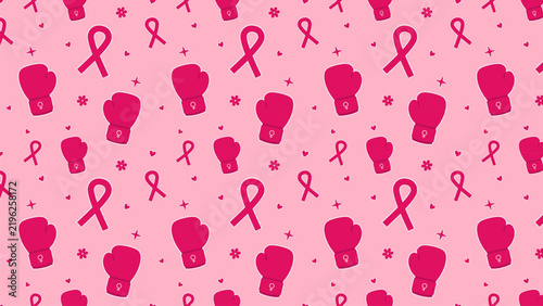 Breast Cancer Awareness Seamless Pattern with Pink Ribbons and Boxing Gloves