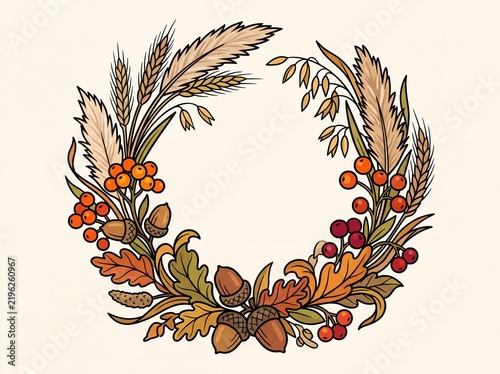 Autumn Floral Wreath with Wheat and Berries
