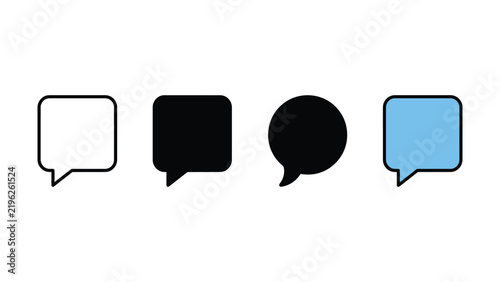Set of diverse speech bubble icons with outline filled and colored square and rounded shapes