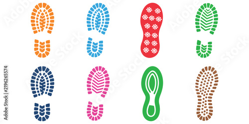 Принти на полотні Footprint Icons featuring colorful barefoot prints and dark shoe sole imprints i