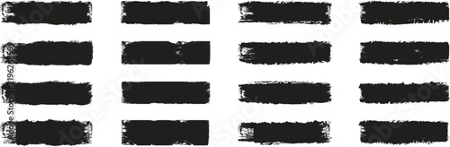 Straight line vector brush strokes. Collection of black brush stroke textures for graphic design. Black set paint, ink brush, brush strokes, brushes, lines, frames, box. Set of black paint, ink brush