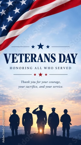 Veterans Day Celebration With Soldiers Silhouetted Against the Sunset