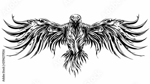 Black Eagle Zentangle Line Art Illustration on White Background