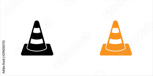 Simple black line icon set. of a traffic safety cone for road construction, warning, transportation, work zones, and safety concepts.