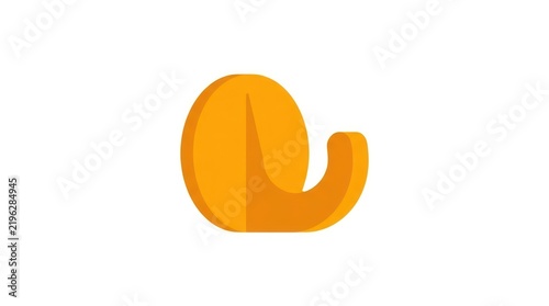 Orange 3d abstract hook shape isolated on white background