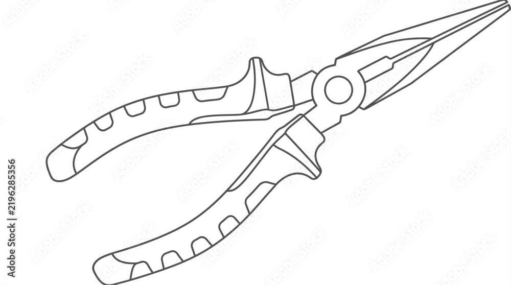 Obraz premium Line drawing depicts long nose pliers with detailed handles and gripping jaws