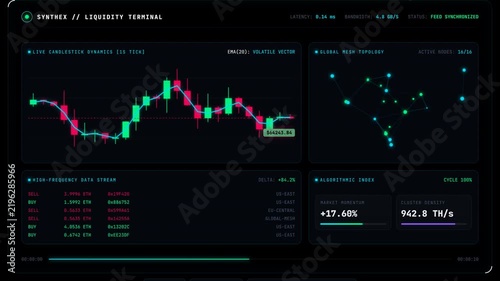 Stock market trading dashboard with candlestick charts and data minimalist