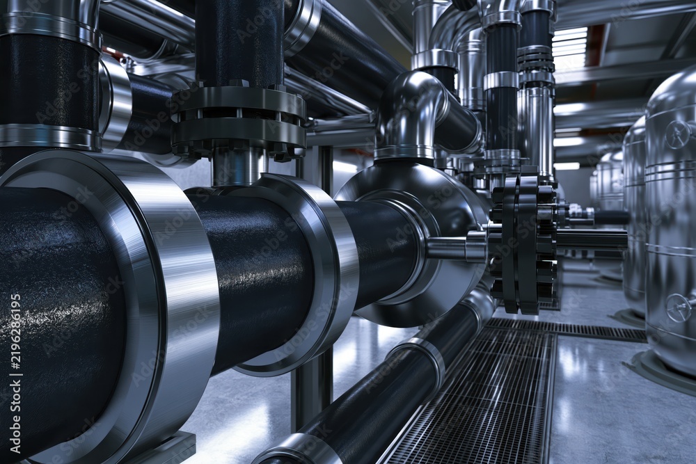 Fototapeta premium Christmas Industrial Pipework and Machinery in a Modern Plant
