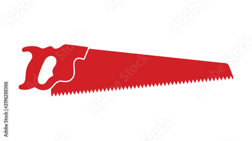 Red hand saw silhouette against a white background woodworking tool illustration