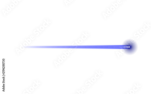 A bright blue laser beam light effect with a glowing core and soft motion trail captured as an isolated object isolated on transparent background