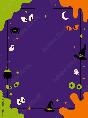 Cute Halloween border with spooky elements and copy space.