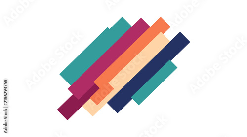 Diagonal Multi-Colored Overlapping Geometric Stripe Design