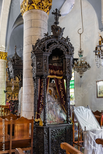 A large silver icon in the Church of the Holy Cross in the mountain village Lefkara in Cyprus