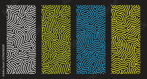 Four unique abstract backgrounds feature swirling lines in shades of white yellow cyan and gold tones delivering a contemporary artistic impression