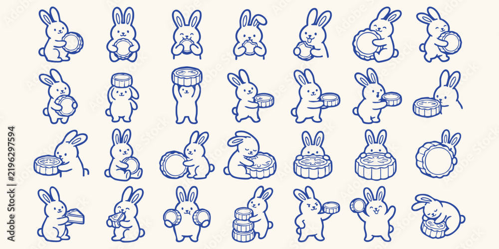 Obraz premium Cute hand drawn doodle bunnies holding carrots and barrels in a simple pattern on cream background