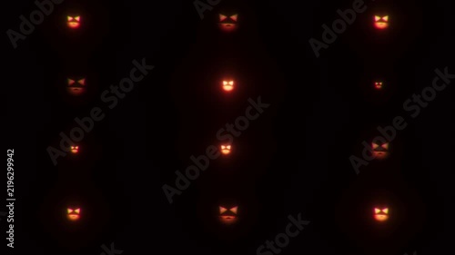 Halloween jack o lantern animation with spooky face design features in dark green and orange light loop greeting footage perfect for festive seasonal background creative projects or digital display
