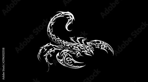 White Tribal Scorpion Tattoo Art Illustration on Black Background