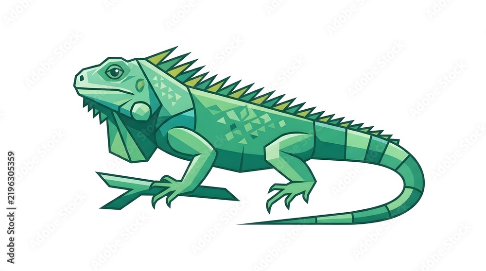 Obraz premium Green iguana lizard cartoon illustration with geometric design isolated on white background