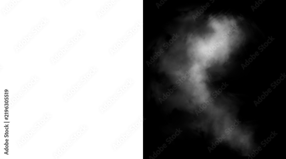 Obraz premium Atmospheric white smoke on black background, ethereal steam cloud texture, realistic fog and mist overlay for cinematic visual effects