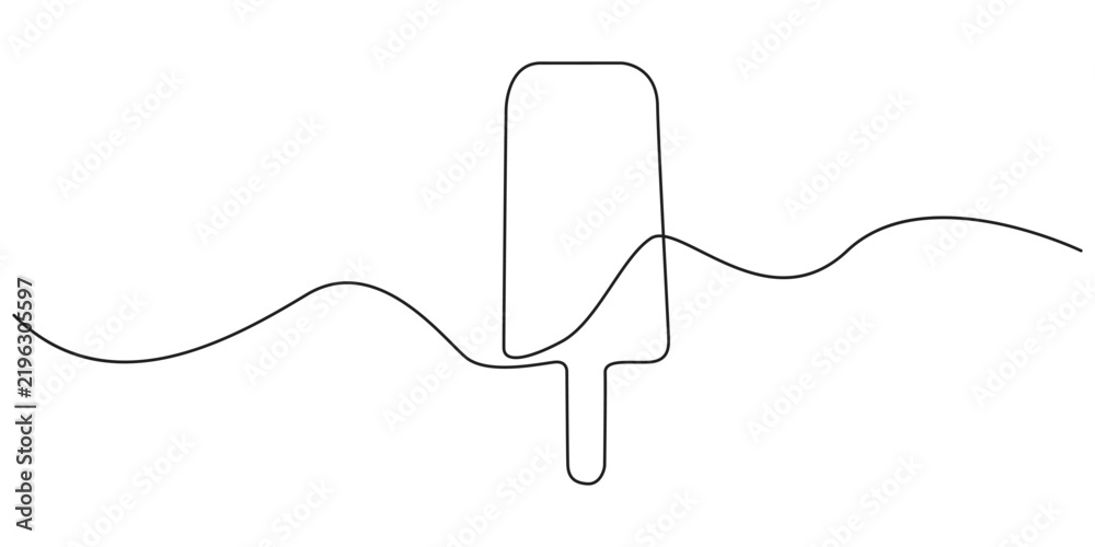 Obraz premium Ice cream line art continuous drawing of summer dessert sweet treat. Minimalist single line art ice cream vector illustration for summer food design.