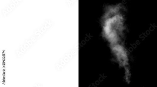 Obraz na plátně Atmospheric white smoke plume on black background, realistic steam vapor trail,