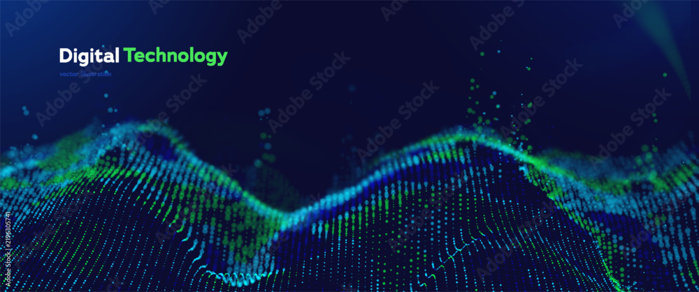 Fototapeta premium Digital Technology Data Network Flowing Across An Abstract Landscape, Creating A Futuristic Science Grid Background For Big Data Visualization And Digital Innovation. Vector Illustration