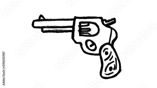 Revolver Doodle – Hand Drawn Black Outline Gun Drawing for Western and Vintage Designs